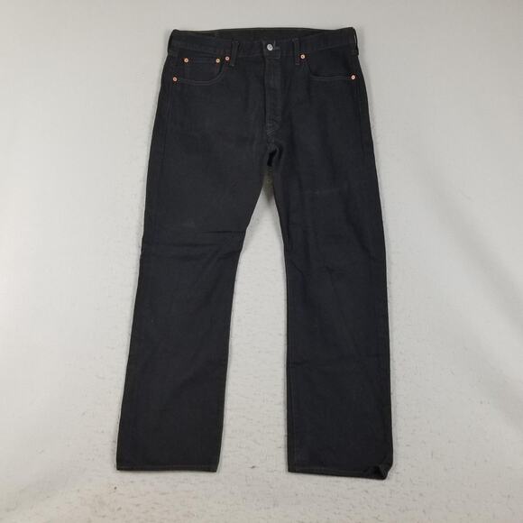Levis 501 Jeans Mens 38x32 Black Straight Leg Button Fly Denim Classic Fit - Picture 1 of 14